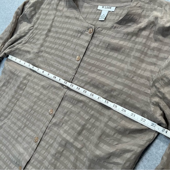 H Look Silk Blouse Button Up Puckered textured stripes M oversized - Picture 5 of 12